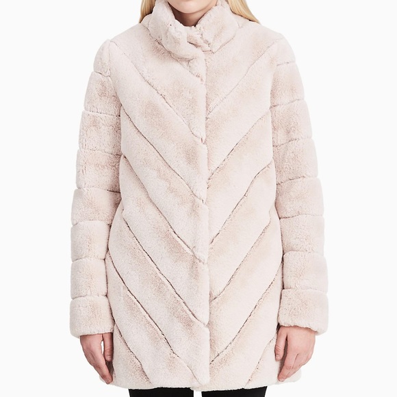 Calvin Klein Faux Fur Chevron Coat 